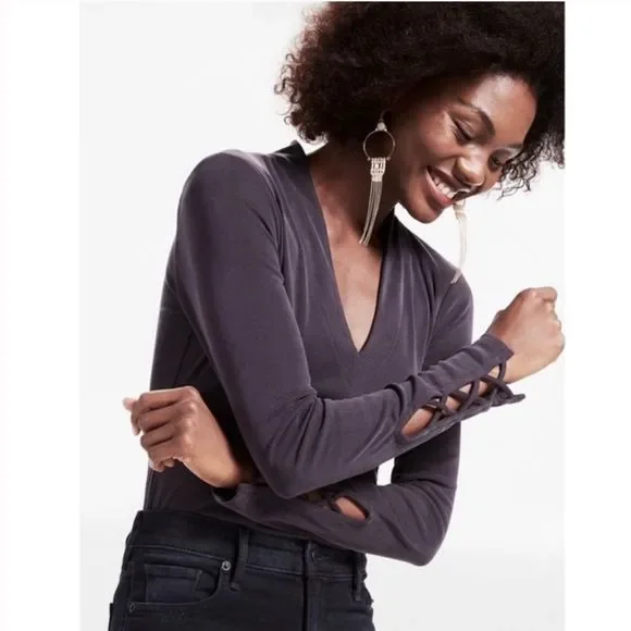 NWT Lucky Brand Long Sleeve Ribbed V Neck Bodysuit - Picture 1 of 15